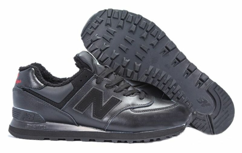 Зимние NEW BALANCE 574 с мехом кожаные черный (40-45)