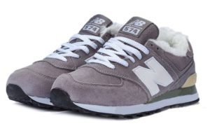 Зимние NEW BALANCE 574 с мехом замша серые с белым (40-45)