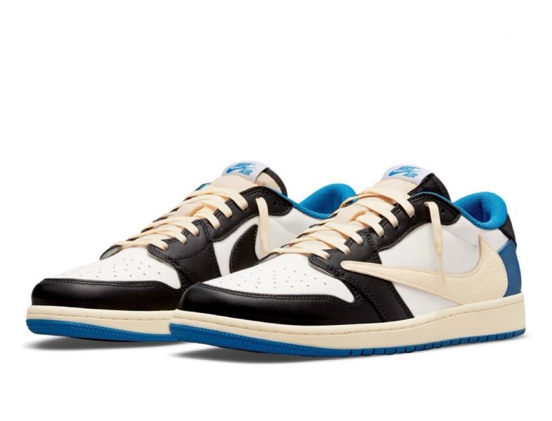 Nike Air Jordan 1 Low Travis Scott x Fragment черно-белые с синим кожаные мужские (40-44)