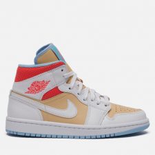 Nike Air Jordan 1 Mid SE бежево-белые с красным кожаные женские (35-39)