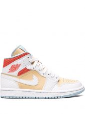 Nike Air Jordan 1 Mid SE бежево-белые с красным кожаные женские (35-39)