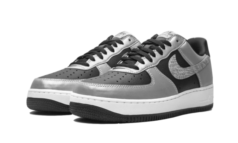 Nike Air Force 1 Low Silver Snake серебряные с черным кожа-нубук мужские (40-45)