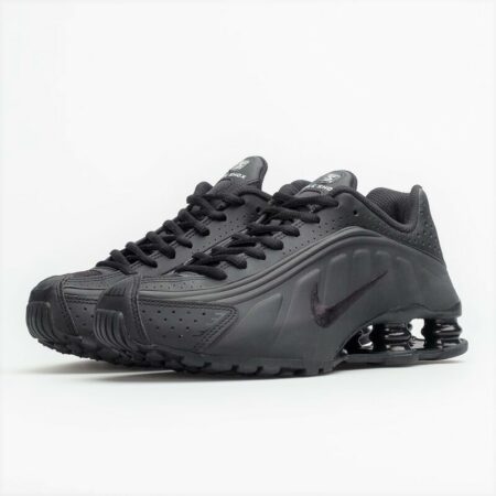 Nike Shox R4 Black черные кожаные мужские (40-44)